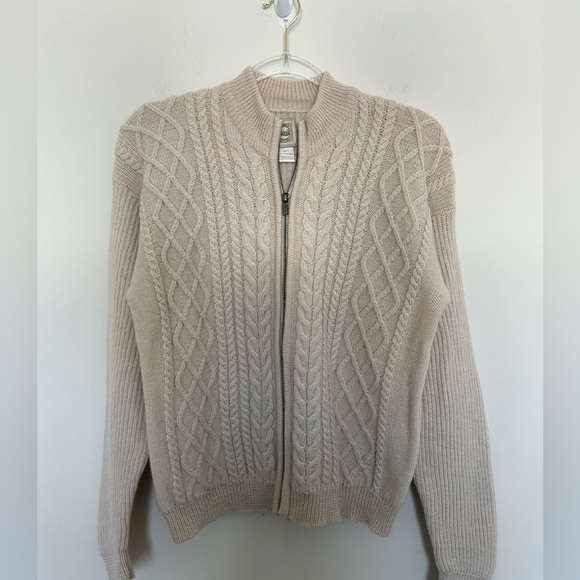 G.H. Bass & Co. Sweaters - G.H.Bass 100% Wool Cream Fisherman Sweater Full Zip Size Medium